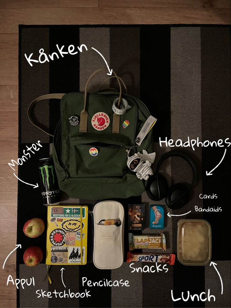 Bag Essentials School, Goblincore Grunge, Sport Snacks, Goblin Aesthetic, What's In My Backpack, Everyday Bag Essentials, Sketchbook Journal, School Bag Essentials, Backpack Essentials