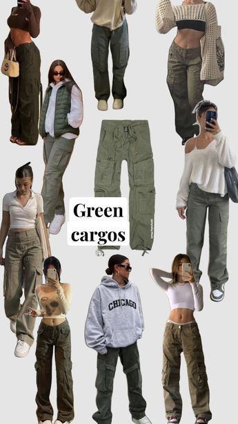 Black Top Khaki Pants Outfit, Green Cargos Black Top, Khaki Trousers Outfit, Genz Outfits, Military Style Khaki Cargo Jeans, Military Style Green Cargo Jeans With Hip Pockets, Green Military Cargo Style Parachute Pants, Olive Military Cargo Pants For Streetwear, Acubi Outfits