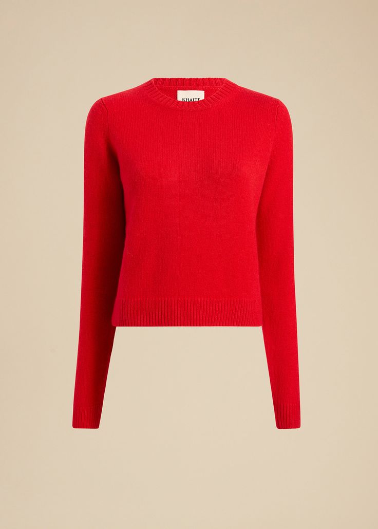 Description A lightweight crewneck pullover in luscious cashmere. Designed to fit closer to the body and refined by ribbed trim. Details Material: Cashmere (100% cashmere) Care: Dry clean Fit: True to size. Recommended to take your normal size. Model is 5'10," wearing size S. Red Cashmere Sweater With Fine Knit, Elegant Red Crew Neck Sweater, Red Fine Knit Crew Neck Sweater, Red Cashmere Sweater, Red Sweater, Red Fire, Ribbed Sweater, Cashmere Sweater, Red Sweaters