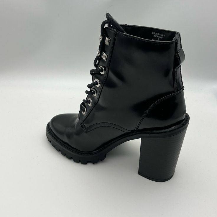 Brand New In Box Elm Chunky Lace Up Boots Black Leather Us Size 7 Women’s Trendy Lace-up Ankle Boots With Stacked Heel, Trendy Leather Lace-up Boots With Block Heel, Trendy High Heel Lace-up Boots With Stacked Heel, Casual Black Lace-up Boots With Block Heel, Trendy Lace-up Boots With Stacked Block Heel, Trendy Synthetic Heeled Boots With Lug Sole, Trendy Boots With Reinforced Heel For Night Out, Trendy Black Heels With Lug Sole, Trendy Lace-up Boots With Stacked Heel