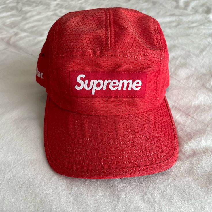 Supreme X Kevlar Camp Cap 'Red' Nwt Red Snapback Flat Cap For Sports, Red Flat Cap For Sports, Red Sports Flat Cap, Red Flat Bill Hats For Outdoor Activities, Red Snapback Hat With Logo Patch For Streetwear, Sporty Red Snapback Hat For Outdoor, Red Sporty Snapback Hat For Outdoor, Adjustable Red Baseball Cap For Outdoor Activities, Sporty Red Baseball Cap For Outdoor