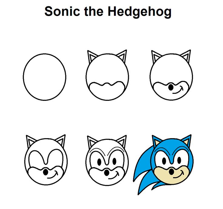 sonic the hedgehog coloring page with four different faces, including an egg and two heads