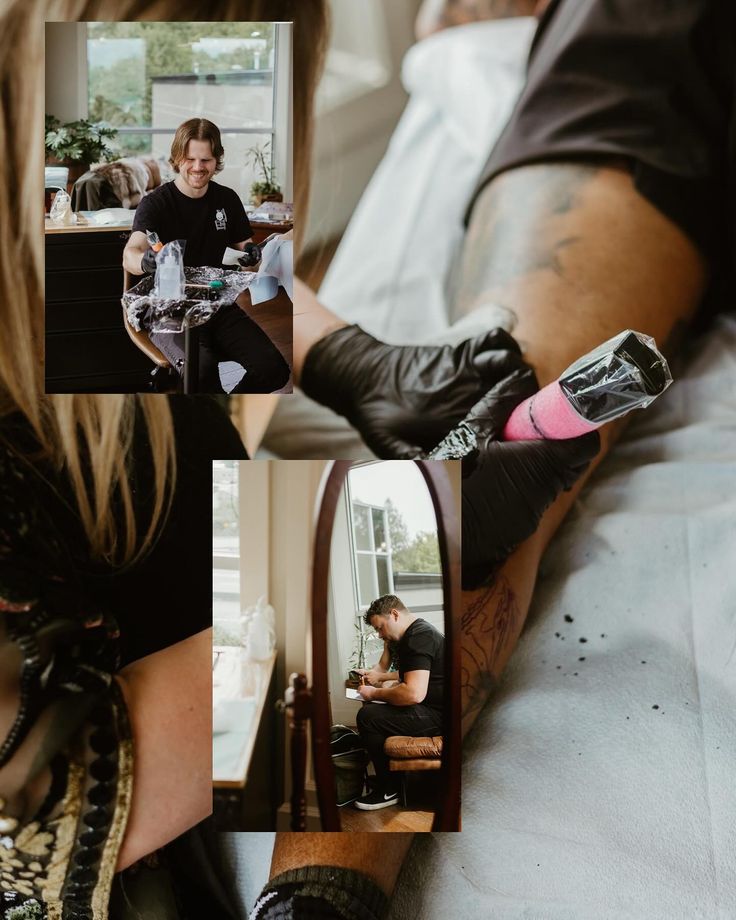 a woman getting her nails done by a man