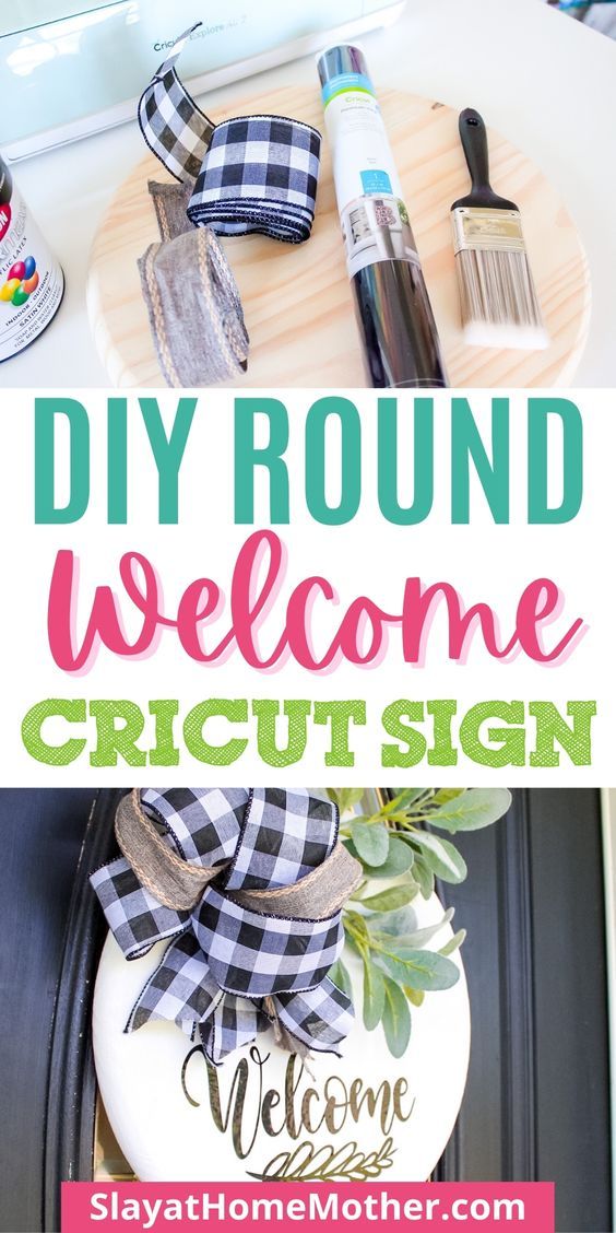 a welcome sign with the words, diy round welcome cricut sign