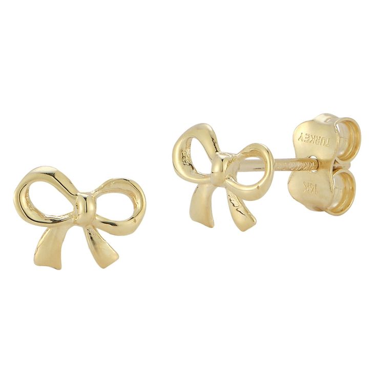 "Wrap up any look with these simple and chic bow stud earrings. Wrap up any look with these simple and chic bow stud earrings.  Dimensions: 0.3\"L x 0.25\"W Backings: post Metal: 14k gold Finish: polished Packaging: velvety pouch Size: One Size. Color: Yellow. Gender: unisex. Age Group: adult." Post Metal, Everyday Earrings, Jewelry Earrings Studs, Gold Finish, Jewelry Earrings, Stud Earrings, Pouch, Women Jewelry, Packaging