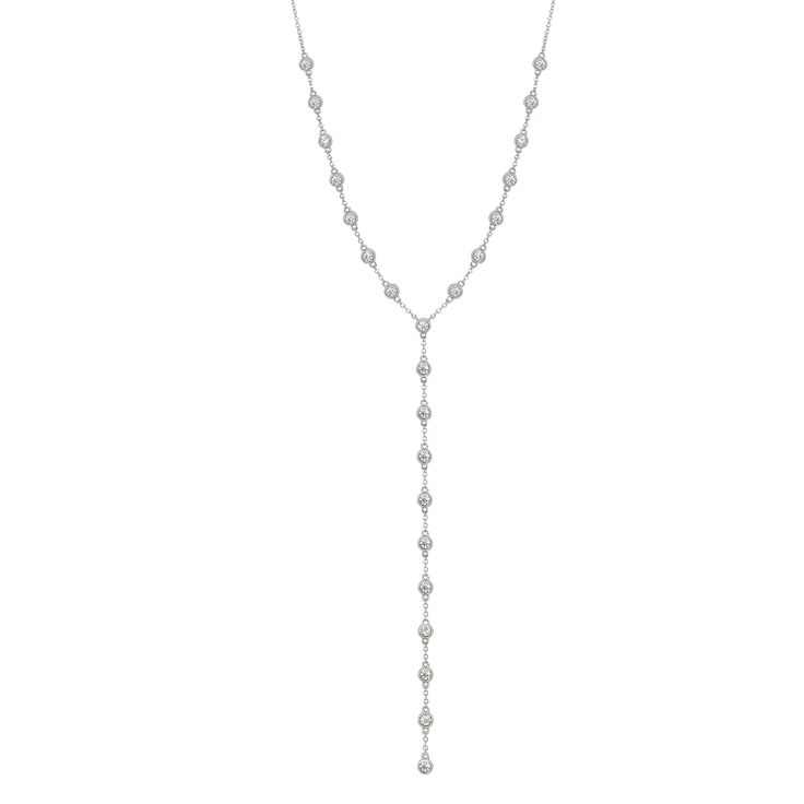 CZ Bezel Station Lariat Y Chain Necklace  White Gold Plated 9.5 Lariat Drop CZ Stones: 0.14 Wide&nbsp; 15.5-17.5 Adjustable Length Luxury White Gold Long Drop Necklace, Silver Lariat Necklace, Lariat Necklace Silver, Silver Drop Necklace, Necklace White Gold, Necklace White, Lariat Necklace, Drop Necklace, Cz Stone