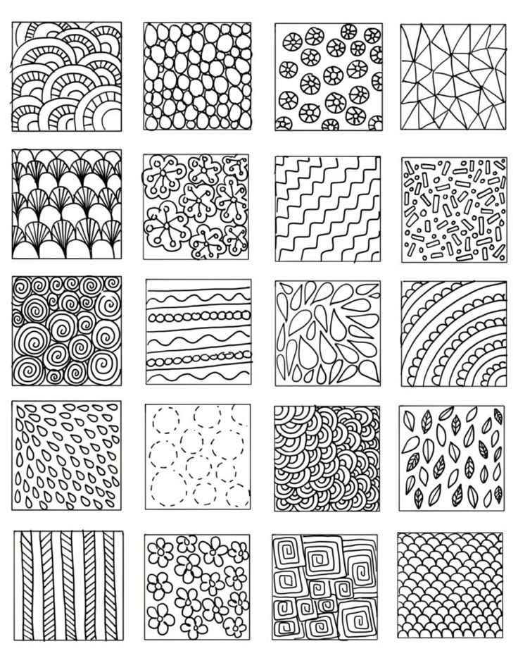 a set of nine hand drawn patterns in black and white