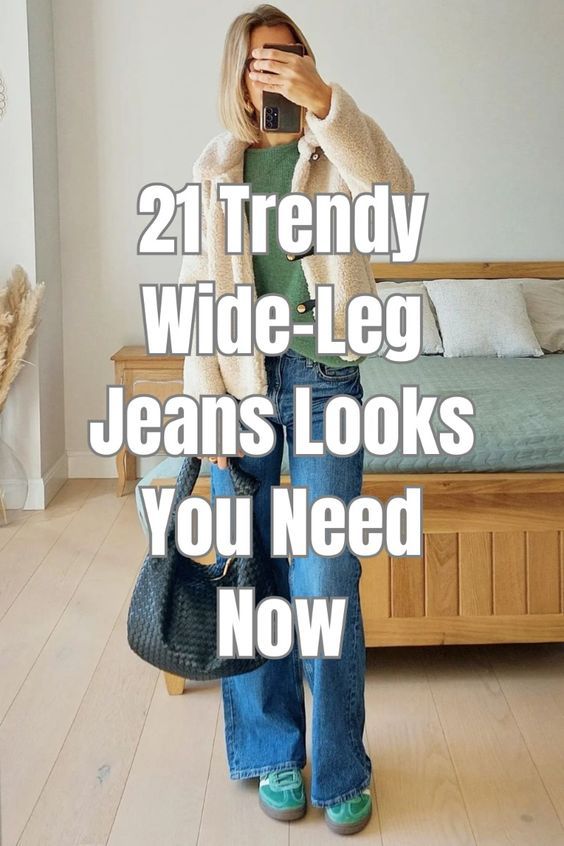 Are you looking for fresh ways to style your wide-leg jeans? Check out these 21 trendy wide-leg jeans looks that will revamp your wardrobe and turn heads. Wide Leg Pants Outfit Converse, How To Style Different Types Of Jeans, Washout Jeans Outfit, Shoes To Wear Wide Leg Jeans, Cardigan And Wide Leg Jeans, Outfits With High Rise Jeans, Medium Wash Straight Leg Jeans Outfit, Wide Leg Outfit Jeans High Waist, Sweater Wide Leg Pants Outfit