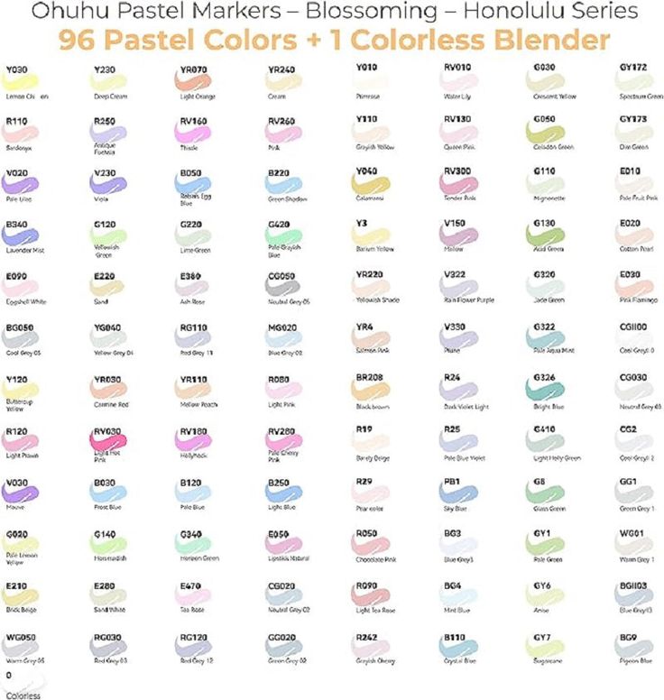 the color scheme for pastel markers is shown in different colors and sizes, including one with