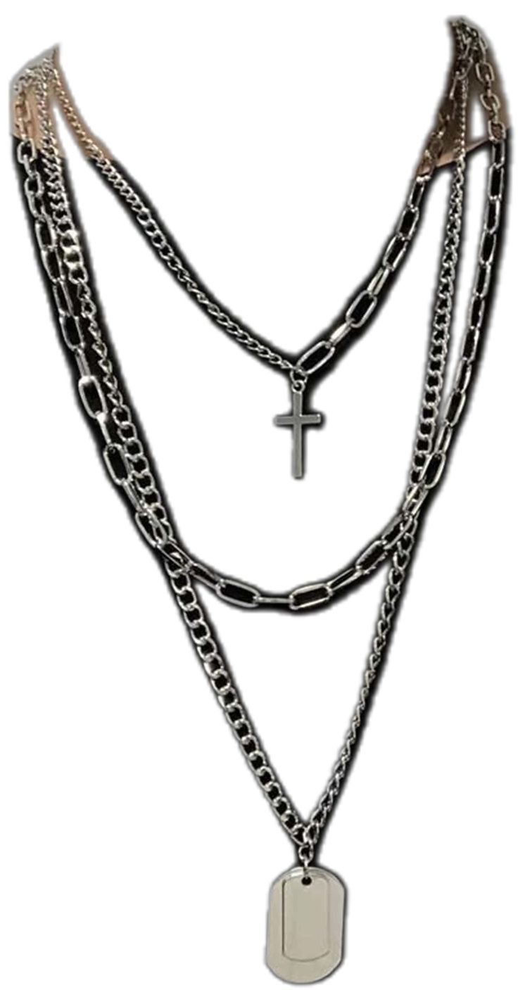 Plateado  Collar  Aleación de zinc   Embellished Punk Streetwear Cross Necklaces, Black Grunge Jewelry For Streetwear, Edgy Metal Cross Necklace, Black Chain Necklace For Concert, Punk Cross Necklace For Streetwear, Black Chunky Chain Necklace In Stainless Steel, Black Stainless Steel Necklaces With Chunky Chain, Emo Style Metal Necklace For Concerts, Emo Metal Necklace For Concerts