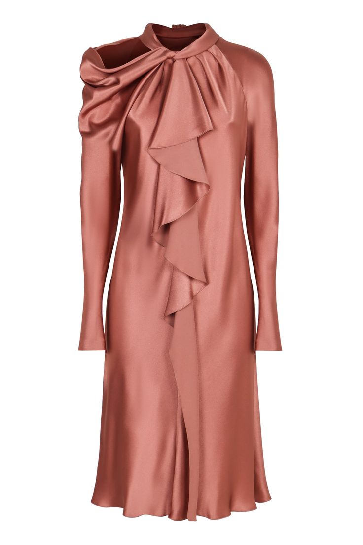 Cut-out detail on the right shoulderfront ruffles64% acetate, 36% silkComposition: 64% % Acetate, 36% % Silk Herno Jacket, Barbour Steve Mcqueen, Embellished Gown, Zimmermann Dress, Pleats Please Issey Miyake, Satin Midi Dress, Steve Mcqueen, Pink Midi Dress, Alberta Ferretti