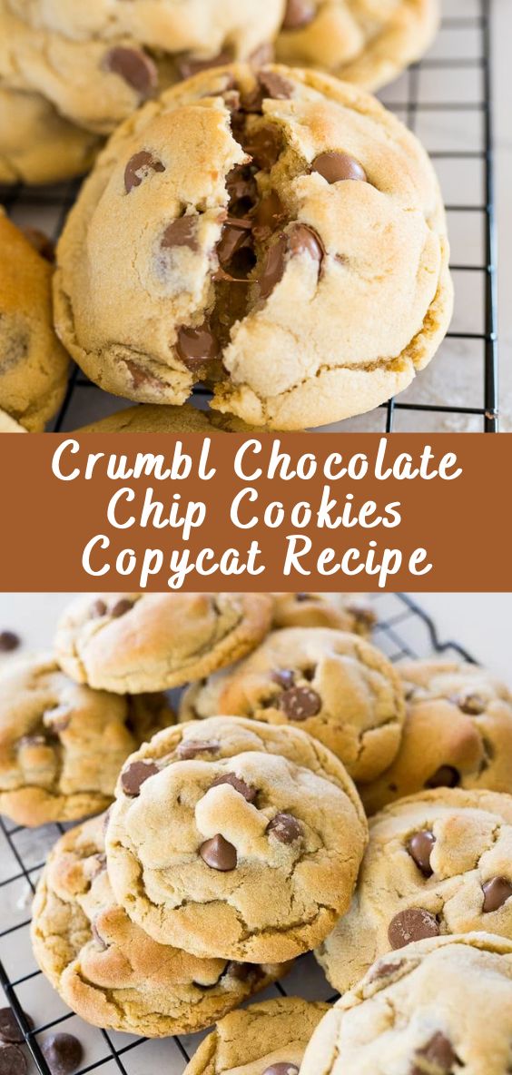 chocolate chip cookies on a cooling rack with the words crumbl chocolate chip cookies copycat recipe