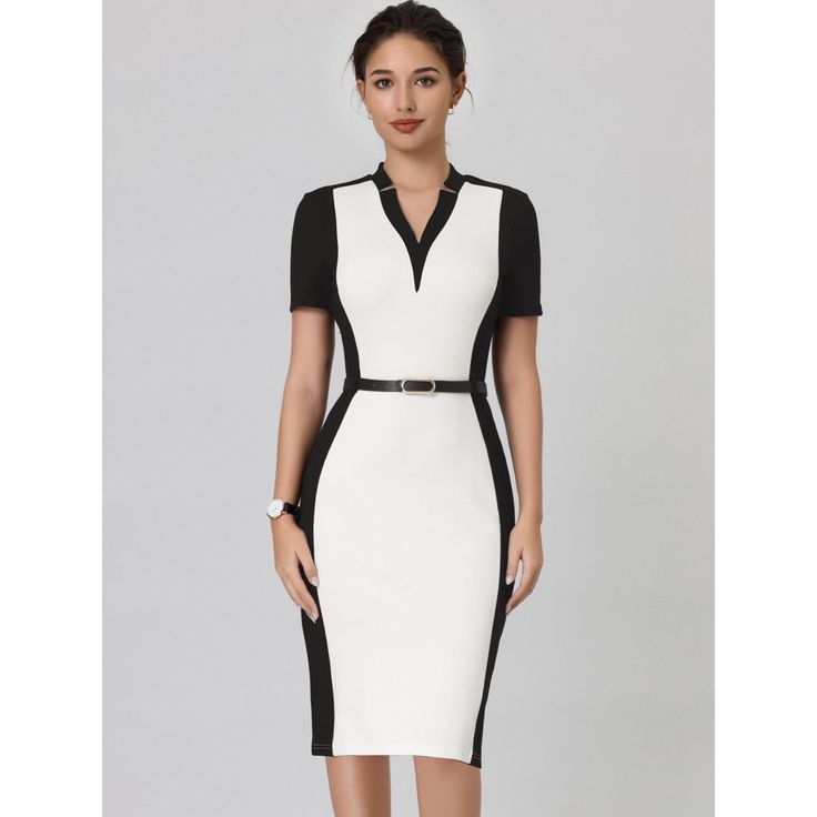 This dress can be a perfect addition to almost any outfit from formal to daily wear, great for work, meeting, office, businesses, work, party, cocktail, wedding, casual, daily dressing, etc. Pair with high heels for a vintage office look. Comfortable and versatile, this pencil dress perfect on its own or as a layer under a blazer. Fitted V-neck Bodycon Dress For Office, Fitted V-neck Midi Dress For Career, Chic V-neck Bodycon Dress For Office, Fitted Knee-length Bodycon Dress For Office, Office Knee-length Slim Fit Bodycon Dress, Knee-length Slim Fit Bodycon Dress For Office, Slim Fit Knee-length Bodycon Dress For Office, Slim Fit Knee-length Bodycon Office Dress, Knee-length Bodycon Dress For Work