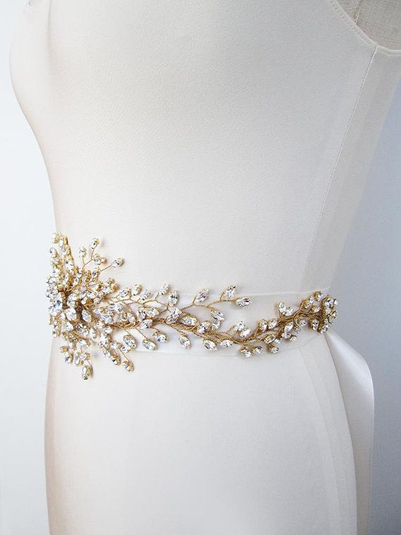 Luxe bridal belt sash Bridal Swarovski crystal belt sash Elegant Gold Bridal Accessories With Sashes, Gold Embroidered Belt Sash For Parties, Gold Embroidered Sash For Party, Elegant Gold Belts With Rhinestones, Elegant Gold Sashes With Embroidered Belt, Adjustable Gold Embroidered Belt, Gold Adjustable Embroidered Belt, Adjustable Embroidered Gold Belt, Gold Embroidered Bridal Belt For Wedding