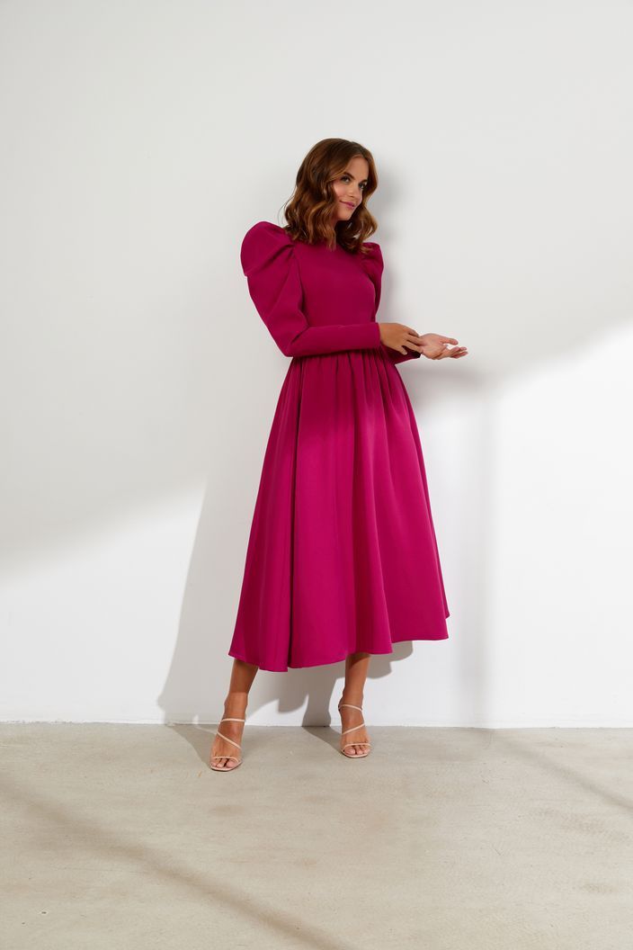 Gracious Pink Puffy Sleeves Evening Dress Puffy Sleeve Long Dress, Fall Evening Midi Dress With Blouson Sleeves, Evening Midi Dress With Blouson Sleeves For Fall, Fitted Midi Dress With Balloon Sleeves For Fall, Fall Puff Sleeve Dress With Bishop Sleeves, Fall Long Sleeve Lantern Dress With Elastic Sleeves, Fall Lantern Sleeve Long Dress With Elastic Sleeves, Fall Dresses With Structured Shoulders And Puff Sleeves, Fall Lantern Sleeve Long Dress