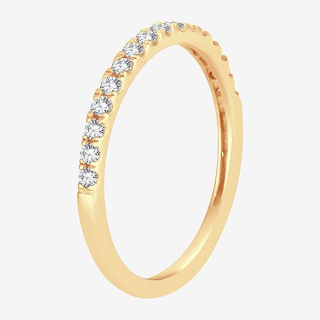 Ring Style: Stackable Rings, Bands, Wedding BandsFeatures: StackableDiamond Clarity: I2-I3Setting: PaveStone Cut: RoundDiamond Color: I-JMetal Color: YellowRing Gallery Height: 1.7mmRounded Carat Weight: 1/4 Ct. T.w.Band Width: Care: Wipe CleanStone Type: 16 Natural DiamondAuthenticity: Natural DiamondMetal: 10k GoldCountry of Origin: Imported Classic Formal Stackable Rings With Halo Design, Classic Stackable Rings With Halo Design For Formal Occasions, Classic Bands With Prong Setting For Promise, Gold Diamond Ring With Halo Design For Marriage, Classic Yellow Gold Cubic Zirconia Bands, Classic Band Stackable Wedding Rings, Classic Cubic Zirconia Bands For Anniversary, Classic Diamond Stackable Rings With Halo Detail, Classic Diamond Stackable Rings With Halo