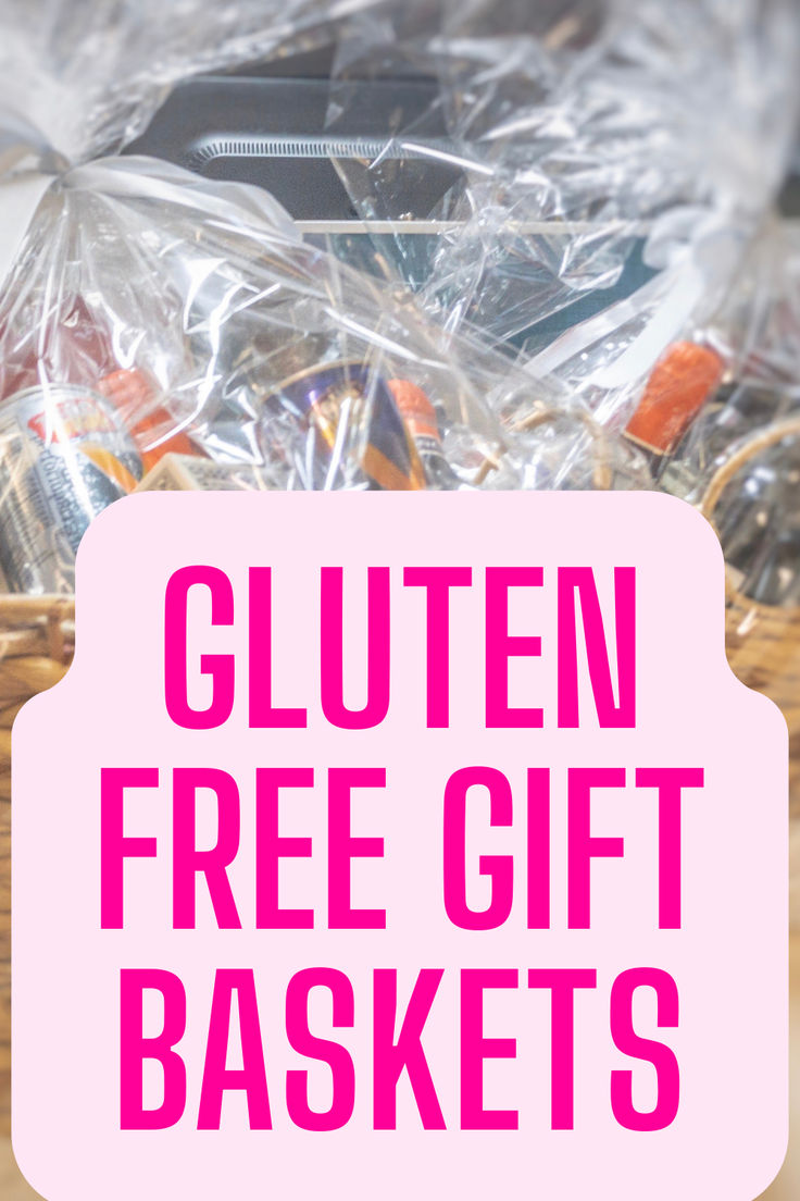 a basket filled with lots of different items next to a sign that says gluten free gift baskets