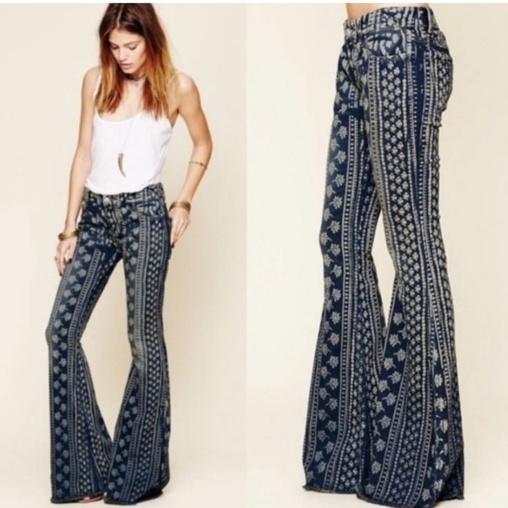 Reposhing This Item I Purchased From @Lemurianmuse. Loved It, But Need A Size Up! Questions? Leave A Comment Below! Casual Cottagecore, Indigo Pattern, Fringe Pants, Black Flare Jeans, Super Flare Jeans, Indigo Prints, Jeans Free People, High Waisted Flare Jeans, Free People Boho