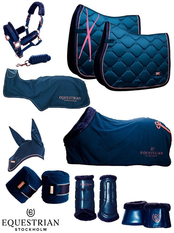 equestrian equipment including boots, saddles, and boot covers are shown in this image