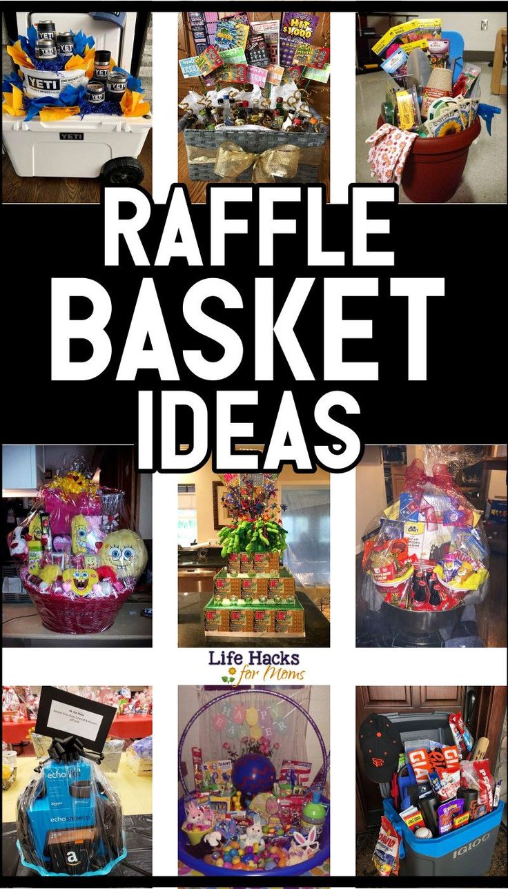 an advertisement for raffle basket ideas with pictures of baskets in it and the words raffe basket ideas