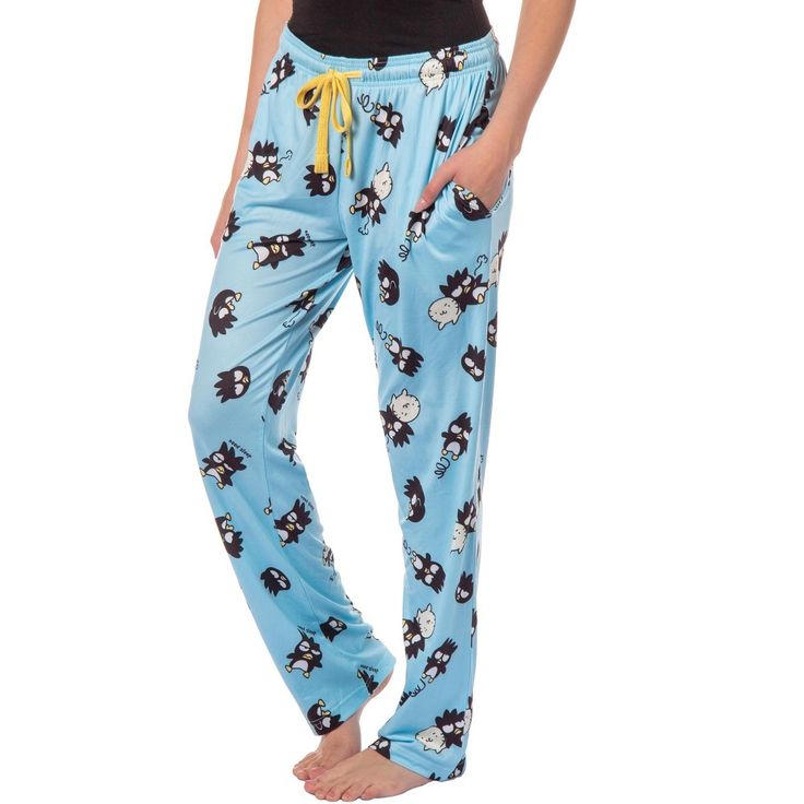 The Sanrio Hello Kitty and Friends women's pajama pants are a delightful addition to any sleepwear collection, especially for fans of the charming and mischievous penguin Badtz-Maru and his adorable white seal friend, Hana-Maru. These pajama pants beautifully capture the essence of these beloved characters through their design and comfort. The pants are a top-quality fabric blend of 92% polyester and 8% spandex. Look for other products with the rest of Sanrio characters, like Hello Kitty, My Mel Blue Sleepwear With Elastic Waistband For Bedtime, Blue Sleepwear For Pajama Party, Blue Sleepwear Long Pants For Pajama Party, Cute Blue Loungewear Bottoms, Blue Sleepwear With Elastic Waistband For Pajama Party, Cartoon Pajama Pants, Cutesy Clothes, Friends Sleepover, White Seal