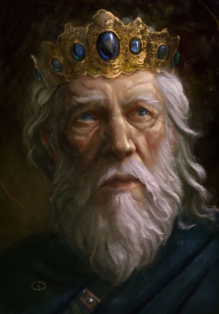 an old man with a crown on his head and blue eyes is looking at the camera