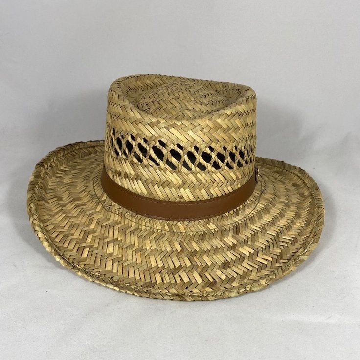 Dorfman Pacific Boater Style Straw Hat 100% Natural Fiber Style: Boater 3" Inches Brim 1/2" Leather Brown Ribbon 4" Crown Height With Open Weave For Better Air Circulation Size S: The Inner Circumference Is Approximately 22 1/4" Size M: The Inner Circumference Is Approximately 22 3/4" Condition Note: Brand New Without Tag. There Is Either A Black Mark Or A Small Cut On The Internal Tag As Part Of The Distribution Process. Please See The Last 2 Photos ***** Casual Short Brim Hat For Warm Weather, Casual Brown Panama Hat For Warm Weather, Tan Fedora Hat For Spring, Casual Brimmed Straw Hat For Warm Weather, Tan Short Brim Hat For Spring, Yellow Panama Hat With Curved Brim For Spring, Yellow Panama Fedora Hat For Spring, Yellow Curved Brim Panama Hat For Spring, Casual Yellow Panama Hat With Short Brim