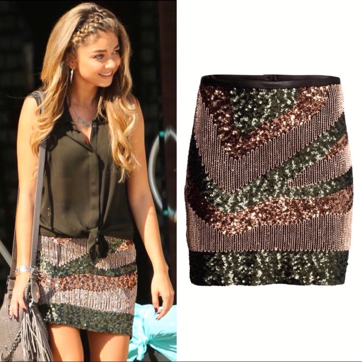 Nwot H&M Sequin-Embroidered Tribal Mini Skirt, Women’s Us Size 2. Partial Hidden Zipper At Rear With Hook & Eye Enclosure At Top. Mini Skirt Length (Depending On Height & Dimensions). Fully Lined. Black Skirt Vase Fabric With Deep Emerald Green & Bronze Or Gold Metallic Shiny Sequins Embroidered In A Tribal-Like Pattern. Excellent Condition; New, Never Worn, With Original Price Tags Still Attached. No Damage, Flaws Or Signs Of Wear/Use. As Seen On Sarah Hyland/ Haley Dunphy In Modern Family. H&m Party Skirt For Spring, H&m Skirt For Spring Party, H&m Skirt For Night Out In Spring, H&m Party Skirt With Lining, H&m Lined Skirt For Party, H&m Lined Party Skirt, H&m Party Bottoms For Summer, H&m Summer Party Bottoms, H&m Lined Mini Skirt For Fall