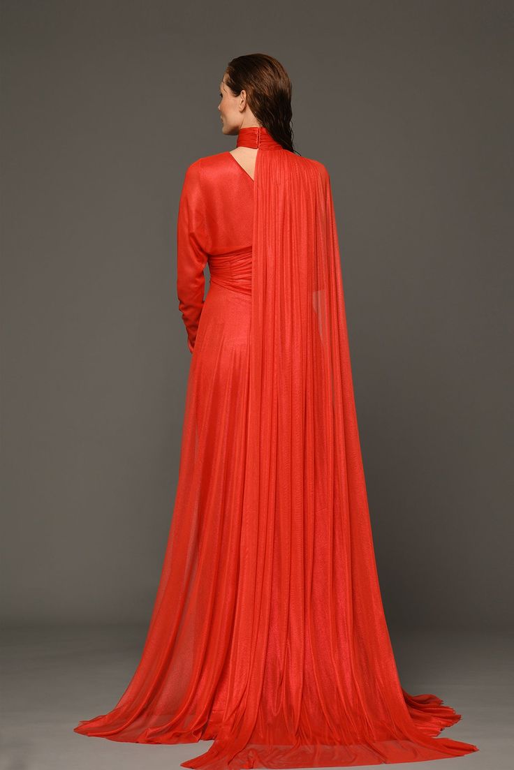 Description Red A-line, Long dress Fitted, Long Sleeves Closed neckline One Sleeve Silk Dry Clean Made in Lebanon 600- 4-17 Pre-draped Evening Dress With Pleated Back For Party, Luxury Silk Chiffon Wedding Dress, Pre-draped Evening Dress For Red Carpet, Elegant Draped Red Carpet Dress, Festive Silk Evening Dress For Gala, Pre-draped Silk Chiffon Dress With Pleated Bodice, Luxury Floor-length Silk Chiffon Dress, A-line Dresses With Draped Sleeves For Evening, Party Gown With Draped Sleeves In Silk