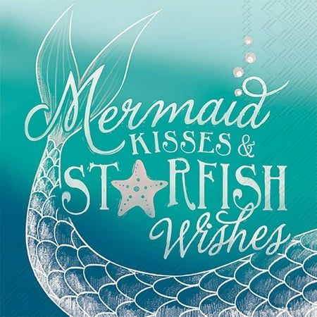 mermaid kisses and starfish wishes on a blue background with an image of a fish