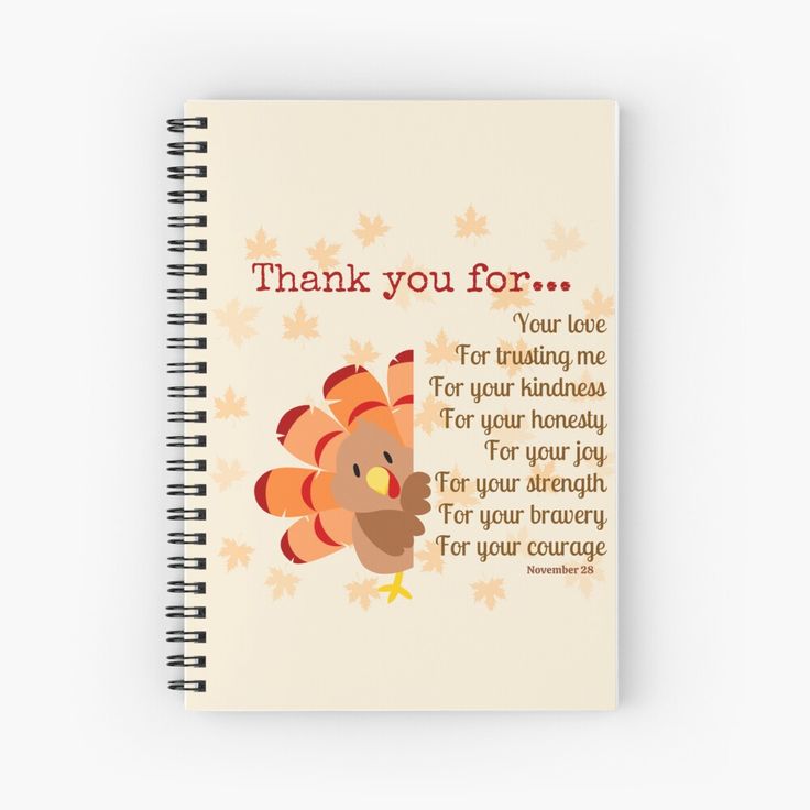 a note book with a turkey on it and the words thank you for your love