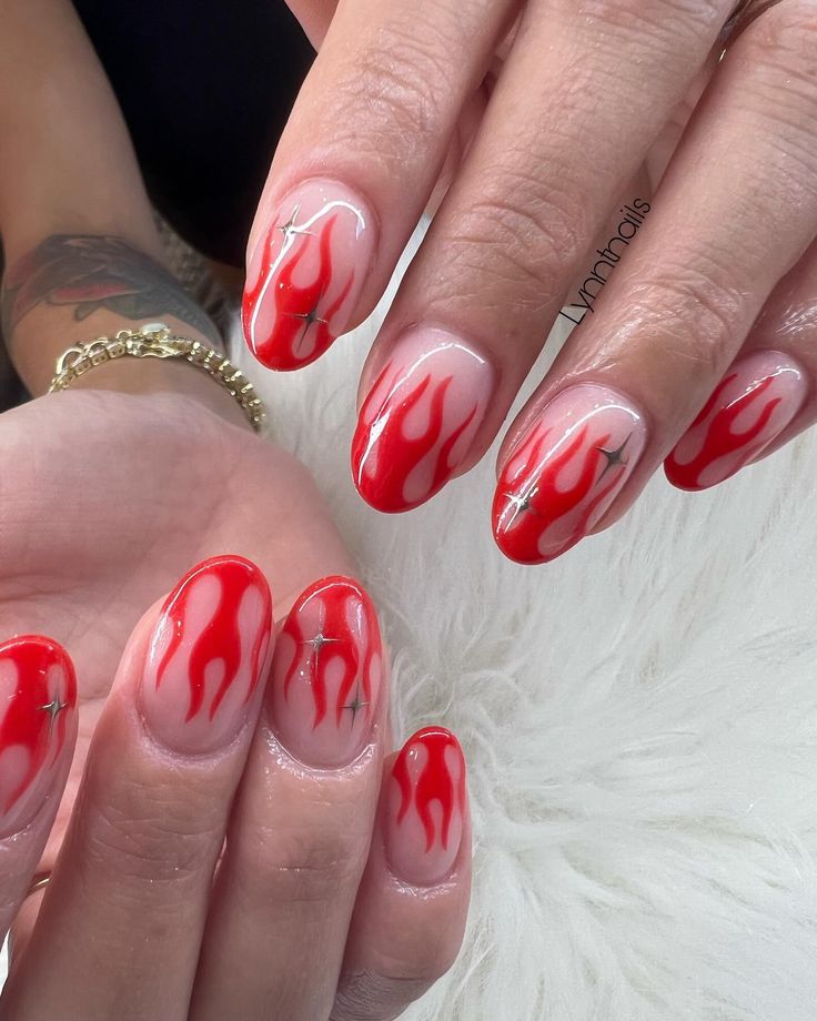 Hot & spicy🔥🔥 • • • • #nails #nailaddict #naildesign #nailart #nailsnailsnails #raleighnails #raleighnailtech #durhamnails #rdunails #nails2inspire #nails4today #3dnailart #trendynails #followforfollowback #likesforlike #maynails #pinknails #summernails #orangenails #acrylicnails #handpaintednailart #trending #frenchnails #manicure #airbrush #rednails #explorepage #flamenails #chromenails Red Flame Nails, Spicy Nails, Flame Nails, Flame Nail Art, Pink Chrome Nails, May Nails, Painted Nail Art, Nail Tattoo, Hot Spicy