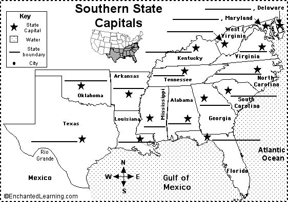 a map with states labeled in black and white