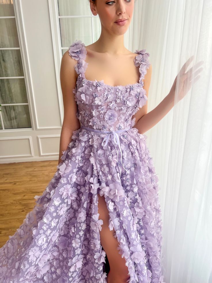 Lavender Petal Princess Gown | Teuta Matoshi Teuta Matoshi Dresses, Matoshi Dress, Teuta Matoshi, Lavender Petals, Eid Dress, Fancy Stuff, Lavender Dress, Eid Dresses, Lavender Dresses