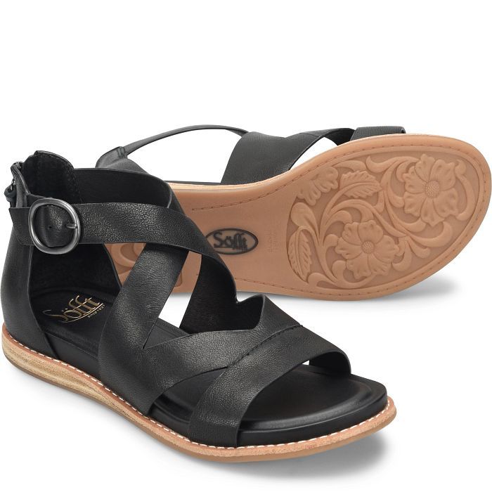 Classic Sandals With Removable Insole, Chic Everyday Sandals With Leather Footbed, Elegant Flat Heel Everyday Sandals, Elegant Flat Heel Sandals For Everyday, Open Toe Sandals For Everyday, Elegant Leather Sandals For Everyday, Sofft Shoes, Buckled Heels, Leather Pulls