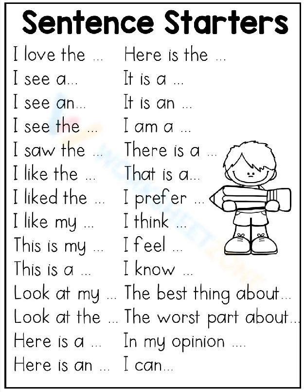 the sentence worksheet for students to use in their writing and speaking skills, including