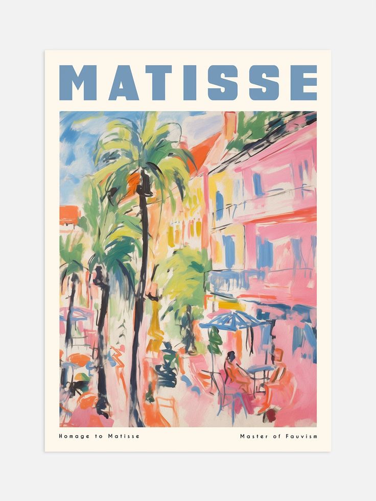 the cover of matissee magazine with palm trees in front of buildings and people