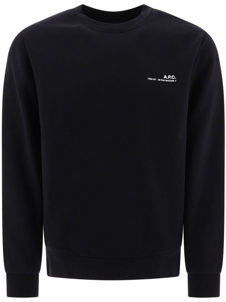 black cotton jersey texture logo print at the chest crew neck long sleeves straight hem Logo Crew Neck Winter Sweatshirt, Winter Logo Crew Neck Sweatshirt, Classic Logo Crew Neck Sweatshirt, Classic Logo Sweatshirt Crew Neck, Classic Crew Neck Logo Sweatshirt, Black Embroidered Logo Crew Neck Sweatshirt, Black Crew Neck Sweatshirt With Embroidered Logo, Black Cotton Sweatshirt With Logo, Black Logo Sweatshirt With Crew Neck