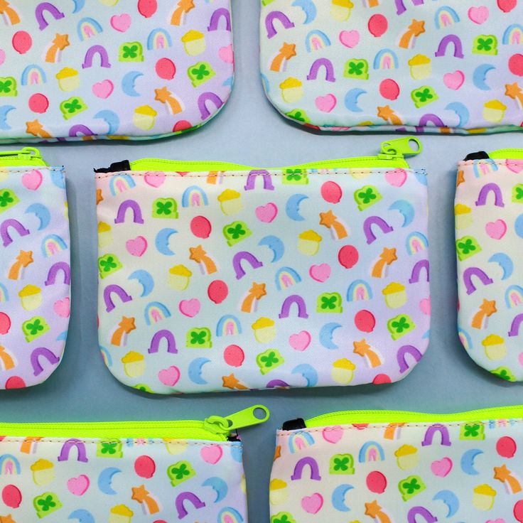 Looking for a cute zipper pouch to carry your coins, makeup or other small items? This listing is for an adorable pouch featuring a cute cereal marshmallow pattern! The pouch is made of smooth polyester and measures 5 inches wide by 3.5 inches tall. The interior is black. Food Pattern, Green Rainbow, Food Patterns, Coin Purses, Purse Pouch, The Pouch, Marshmallows, Small Items, Last Minute Gifts