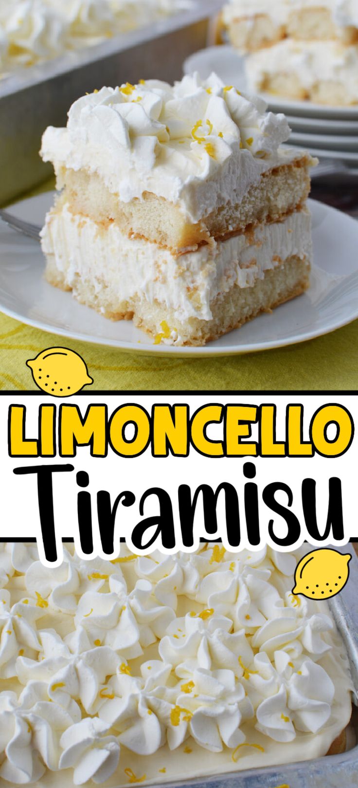 lemoncello trirami cake with meringue on top and the words limooniello in front