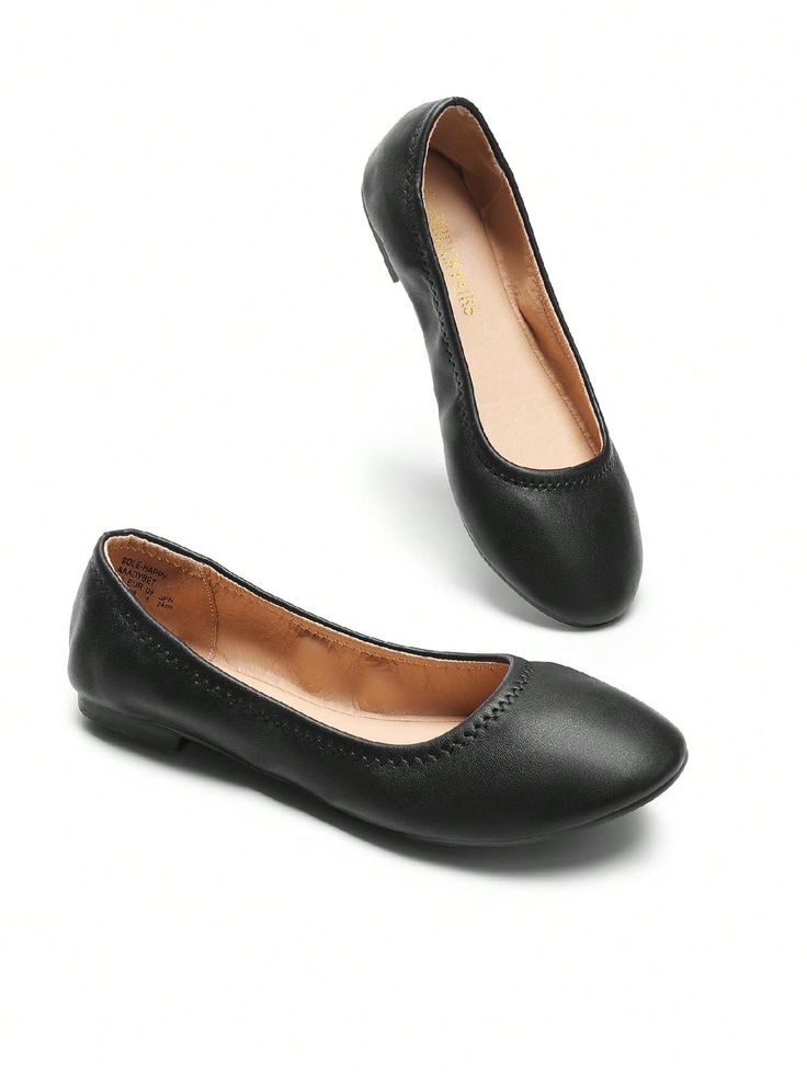 Black Elegant,Vacation,Fashionable Collar   Plain Ballet Embellished   Women Shoes Slip-resistant Medium Width Flats, Casual Slip-resistant Ballet Flats With Round Toe, Casual Slip-resistant Round Toe Ballet Flats, Non-slip Slip-on Flats, Black Slip-resistant Round Toe Flats, Slip-resistant Synthetic Flats With Round Toe, Slip-resistant Synthetic Flats, Black Non-slip Flats For Spring, Black Slip-on Flats With Rubber Sole