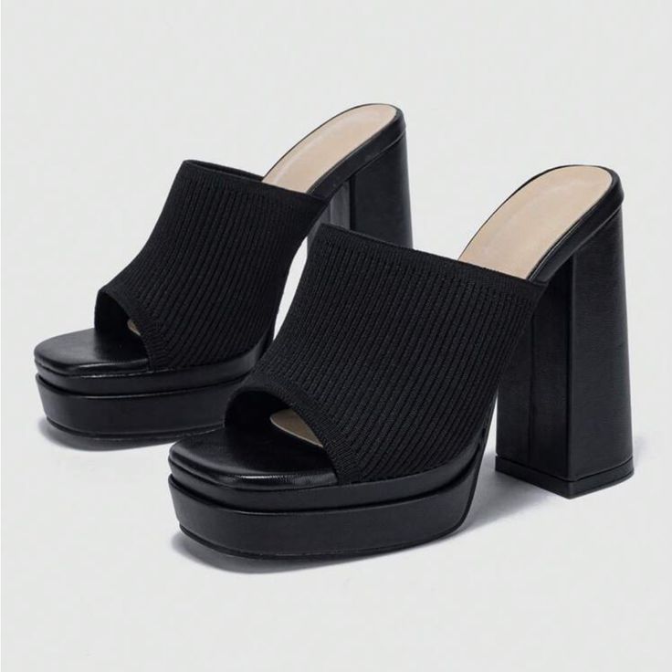 Brand New, Size 6. Chic Platform Sandals In Synthetic Material, Chic Synthetic Platform Sandals, Chic Square Toe Platform Sandals, Chic Wedge Sandals With Block Heel And Reinforced Heel, Chic Wedge Sandals With Reinforced Open Heel, Chic Open Heel Wedge Sandals With Reinforced Heel, Casual Black Wedge Sandals With Padded Heel, Chic Platform Mules Medium Width, Chic Platform Mules