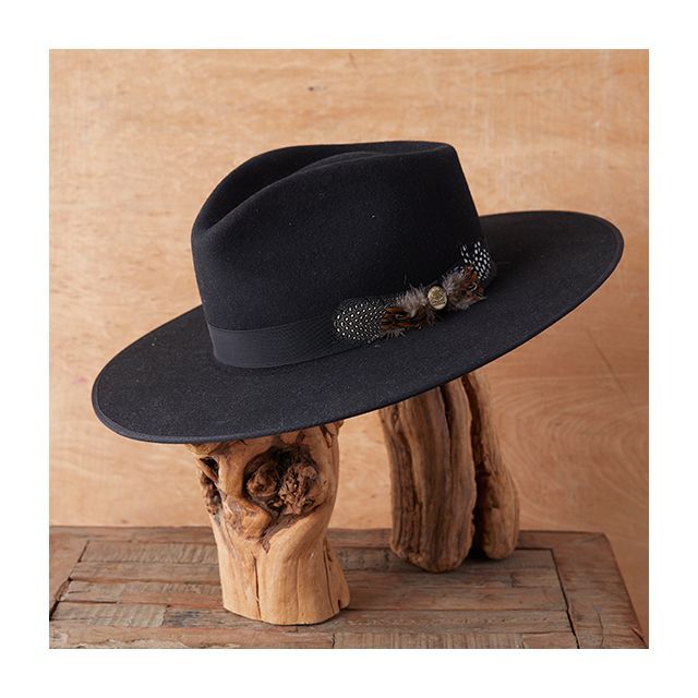 Stetson Bone Midtown Hat Black Western Hat With Feathers, Western Black Hat With Feathers, Winter Feathered Flat Brim Felt Hat, Winter Felt Hat With Feathers And Flat Brim, Black Flat Crown Fedora For Kentucky Derby, Winter Fedora With Feather Trim, Winter Fedora Hat With Feather Trim, Fitted Hats With Feather Trim And Short Brim, Adjustable Fur Felt Boater Hat For Fall