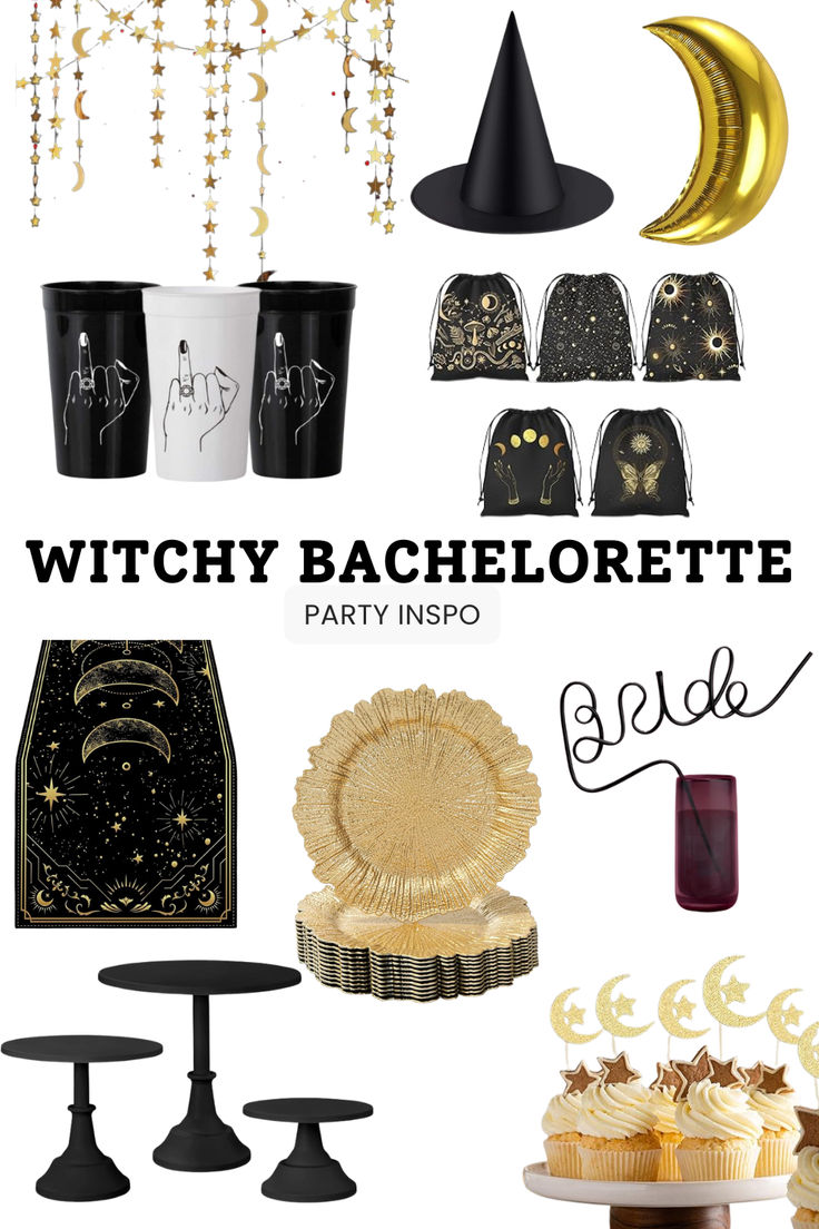 a bunch of party supplies and decorations with the words witch bachelorette party infos