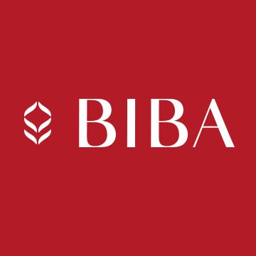 the biba logo on a red background