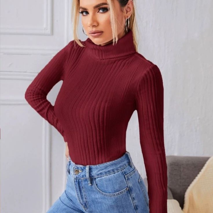 Brand New Size Medium Purple Ribbed Top, Casual Purple Turtleneck Tops, Trendy Purple Turtleneck Top, Burgundy Turtleneck, Long Sleeve Tees, Turtle Neck, Womens Tops, Tops & Tees, Size Medium