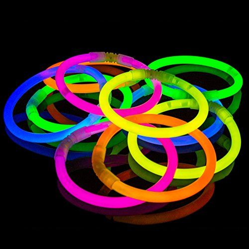 glowing neon bracelets on a black background