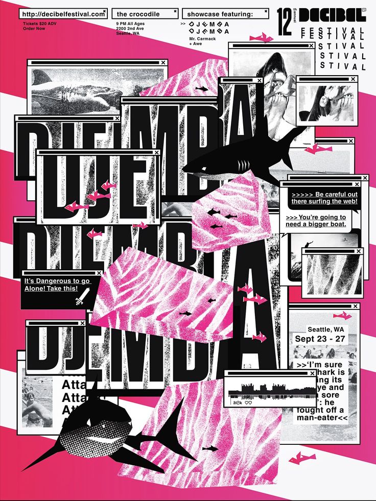 a poster with pink and black graphics on it