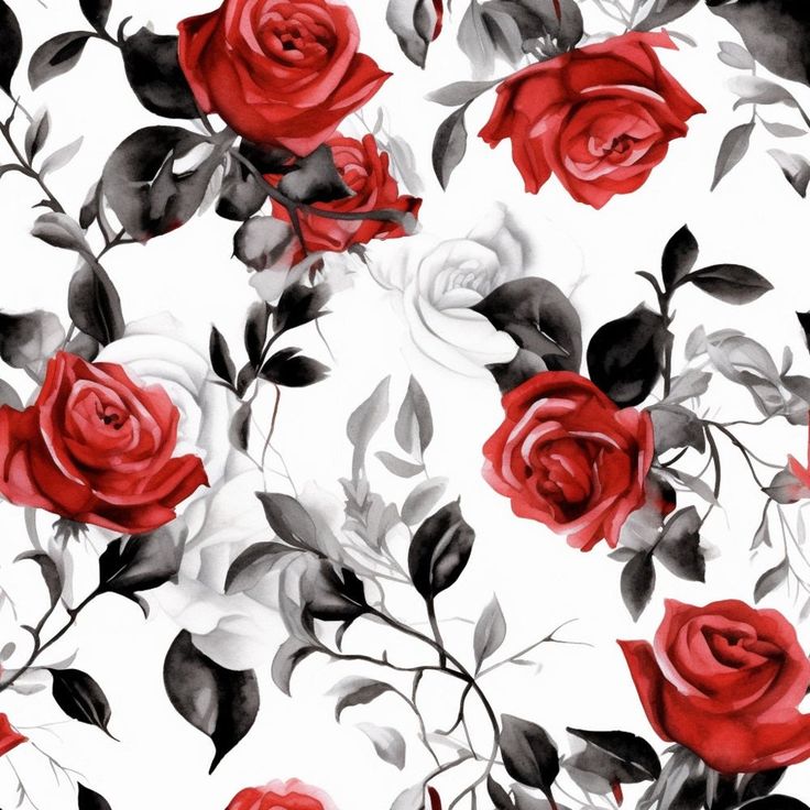 red roses and black leaves on a white background