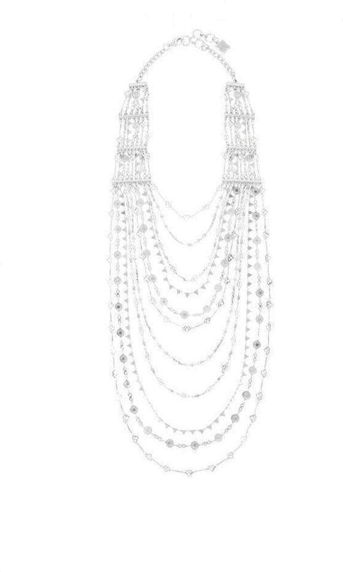 BCBGMAXAZRIASilver Layered Novelty Chain Necklace - Runway Catalog Elegant Metal Layered Necklace With Beaded Chain, Elegant Layered Metal Necklace With Beaded Chain, Elegant Beaded Chain Layered Necklace, Elegant Beaded Metal Layered Necklace, Elegant Layered Beaded Chain Necklace, Elegant Multi-strand Beaded Chain Layered Necklace, Elegant Beaded Multi-strand Layered Necklace, Elegant Double Strand Beaded Necklace With Chain, Elegant Multi-strand Beaded Chain Necklace